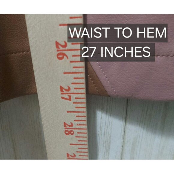 NWT Voy Brown & Mauve Colorblock Faux Leather Midi Skirt~Side Zip~SMALL - Picture 3 of 6
